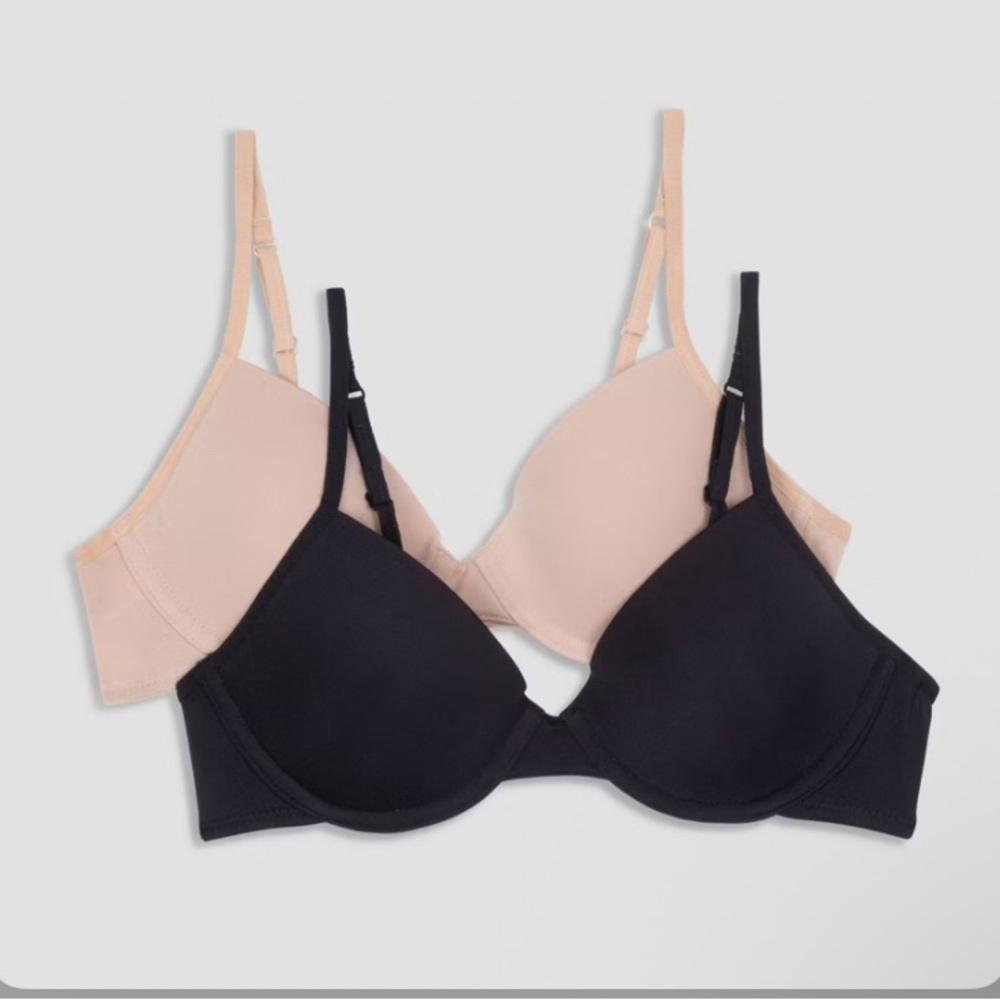 Hanes Girls' 2pk Underwire Bra - Beige/Black NEW Size 38A